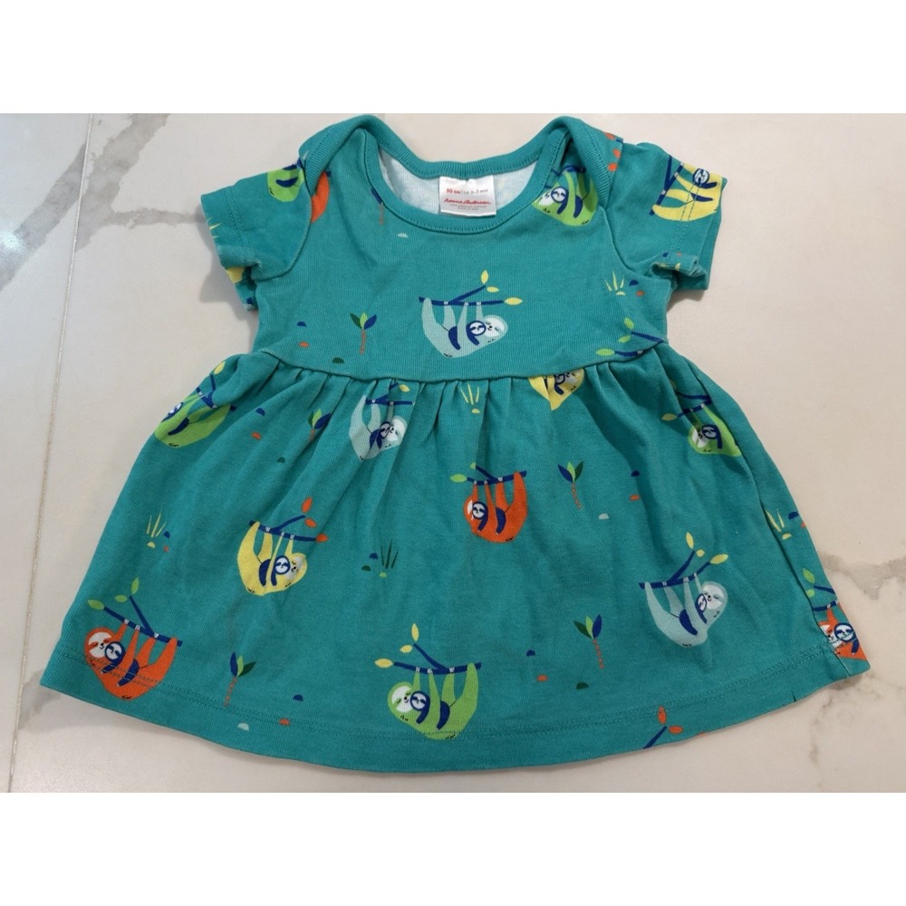 Hanna Andersson Short Sleeve Flare Dress Sz 0-3 Months Sloth Green Nature